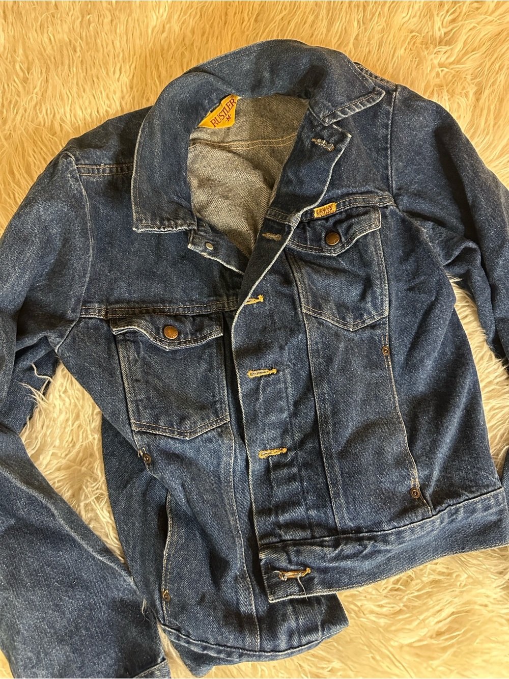 Vintage Rustler Dark Blue Denim Jacket - Classic Trucker Style